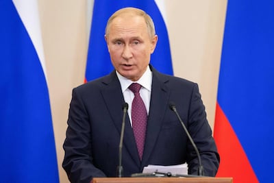 Russian president Vladimir Putin announcing Moscow-Ankara plans to create a buffer zone in Syria's Idlib.Russia has two military bases in Syria. AFP