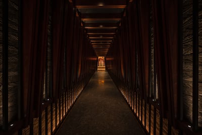 The low-lit entrance corridor at Nobu One Za'abeel. Photo: Alex Jeffries