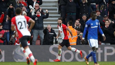Charlie Austin celebrates scoring his second and Southampton's third goal in the win over Everton on Sunday. David Klein / Reuters