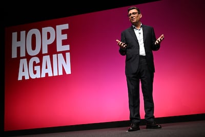 Prime Minister Andy Burnham delivers his keynote speech at the Labour Party Conference. Getty Images