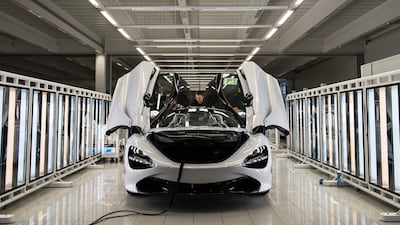 A McLaren 720S is seen on a production line at the McLaren production centre in Woking, Surrey.