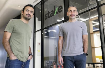 Manar Mahmassani and Rami Tabbara, co-founders of digital real estate investment and asset management company Stake, say their platform motivates investors to get on the property ladder by reducing entry prices. Photo: Pawan Singh / The National