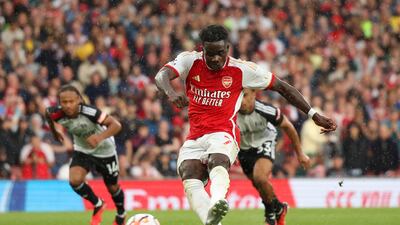 Bukayo Saka 6: Playing in club record 83rd Premier League game in a row, but his woeful back-pass led to Fulham’s early breakthrough. Miss-timed a header sending it over bar after being deceived by slight touch on cross. Sent keeper wrong way from spot to level scores. Getty