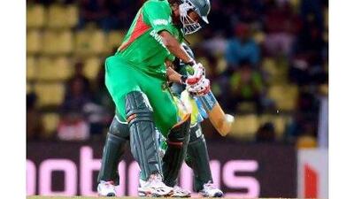 All-rounder Shakib Al Hasan on strike. A reader says the Bangladesh team are on the ascendancy. Prakash Singh / AFP