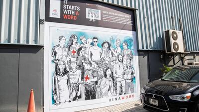 A street art project hosted at Alserkal Avenue is showcasing the human stories of the Covid-19 pandemic. Antonie Robertson / The National