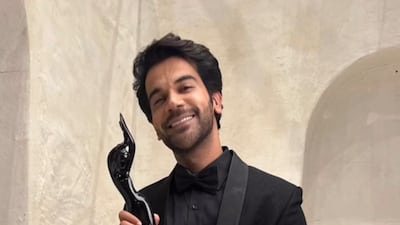 Bollywood actor Rajkummar Rao with his Best Actor award for the film Badhaai Do at the Filmfare Awards 2023. Photo: Instagram / rajkummar_rao
