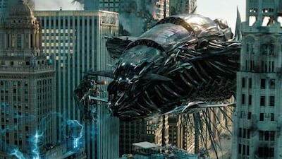 In this scene from the third Transformers movie, the Decepticon Mothership invades Chicago.