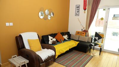 The living room in the ground-floor apartment