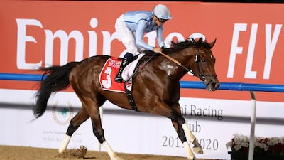 Mickael Barzalona guides Matterhorn to victory in the Al Maktoum Challenge at Meydan on Saturday. Pawan Singh / The National