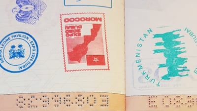 Other pavilion stamps in his passport include those from Morocco, Turkmenistan and Sierra Leone.