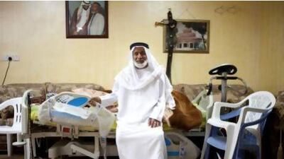 Shaiban Al Habus, 80, in his family majlis. He says Sheikh Mohammed bin Zayed is fulfilling his father's wishes in the Northern Emirates. Razan Alzayani / The National