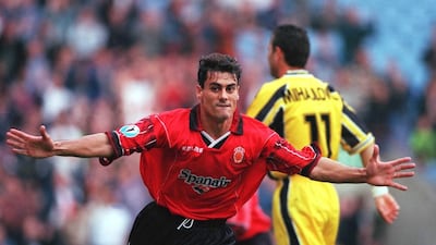Dani scores for Real Mallorca in the 1999 Uefa Cup Winners Cup final against Lazio at Villa Park. Almost two decades on, the Spanish side are now in the country's third tier of football. Mark Sandten / Bongarts / Getty Images