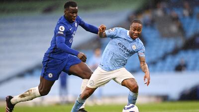 Manchester City's Raheem Sterling in action with Chelsea's Kurt Zouma. Reuters