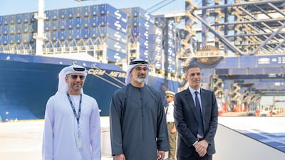 Sheikh Khaled bin Mohamed (centre), Crown Prince of Abu Dhabi, inaugurates CMA Terminals at Khalifa Port. Photo: Abu Dhabi Media Office