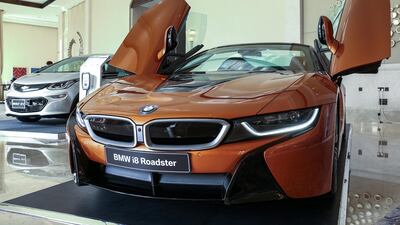 A variety of future-facing cars were showcased at this year's International Conference on Future Mobility, including BMW's hybrid i8 Roadster. Victor Besa / The National