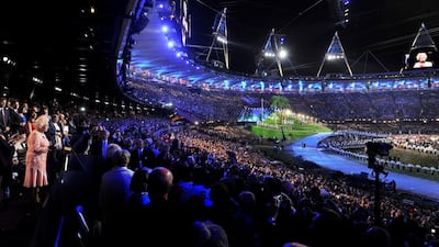 Queen Elizabeth makes a speech during the Opening Ceremony of the London 2012 Olympic Games. Getty Images