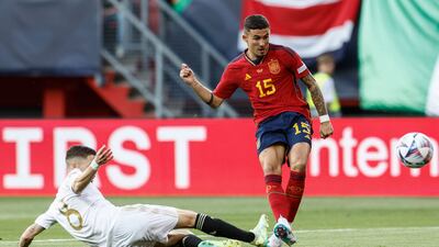 Yeremy Pino scores Spain's opening goal. AFP