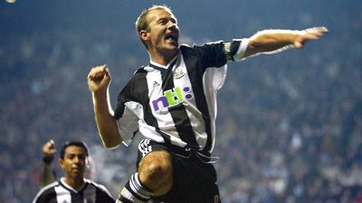 Newcastle striker Alan Shearer celebrates scoring against Dynamo Kiev in the Champions League in 2002. AFP