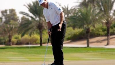 Ernie Els of South Africa reacts to a missed putt on the 8th hole during the first round of the Abu Dhabi HSBC Golf Championships at Abu Dhabi Golf Club in Abu Dhabi in January 17. Christopher Pike / The National