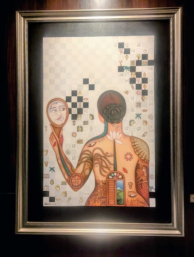 Work by Shipra Bhattacharya hangs in the hotel spa. Hayley Kadrou / The National