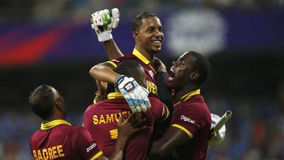 West Indies players celebrate after winning their match. REUTERS/Danish Siddiqui