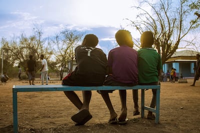Children at the Madrasa Al Gharbiya camp for people displaced by conflict in Wad Madani, south of Khartoum. AFP