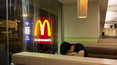 In recent years, McDonald’s 24-hour fast food shops opening all over the city have become popular alternatives for people, know as McRefugees or McSleepers, to spend the night in a safer and more comfortable way than on the street. Tyrone Siu / Reuters