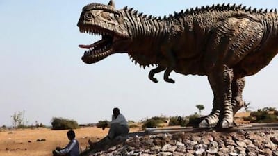 The Rajasaurus dinosaur in Raioli village, Gujarat. The town has one of thw world's largest reserves of dinosaur fossils.