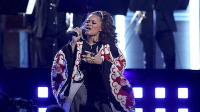 Andra Day performs a tribute to the Bee Gees at the 59th annual Grammy Awards. Matt Sayles / Invision / AP