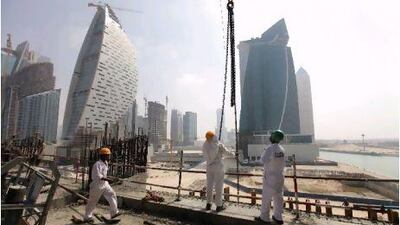 Labour working in the construction of Emirates Park Tower in business bay area.