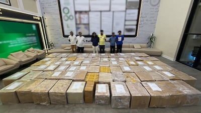 Police seized 113 cartons containing substances such as crystal methamphetamine, Xanax and tramadol. Photo: Dubai Police