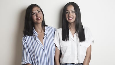 Designer bag brand Okhtein’s founders Mounaz, left, and Aya Abdel Raouf. Photos courtesy Okhtein