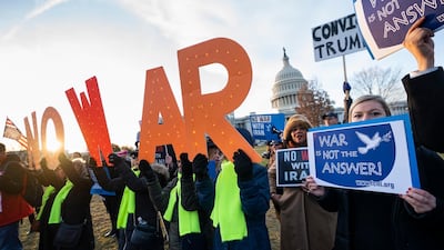 Antiwar demonstrators seen outside the US Capitol in Washington, DC. EPA