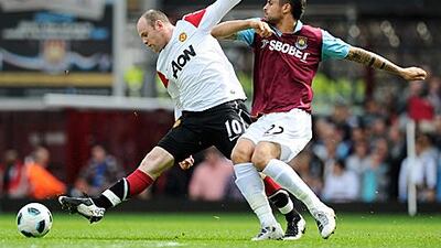 Wayne Rooney, left, was a handful for the West Ham defence in the second half.