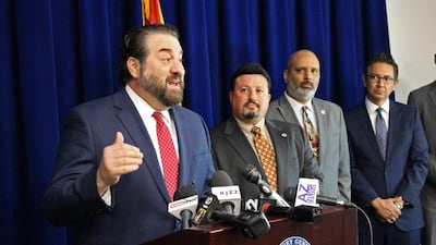 Arizona Attorney General Mark Brnovich speaks at a news conference in Phoenix earlier this month. In 2017, Arizona settled a case with the Diamond Resorts Corporation after receiving more than 500 complaints alleging the company used “deceptive sales practices”. The agreement, reached with Mr Brnovich, allowed consumers to surrender their timeshares without any further obligation. AP