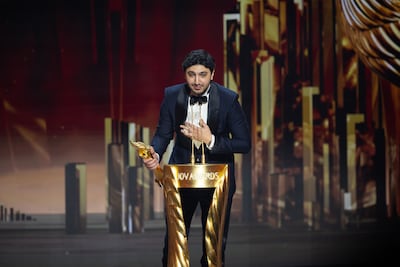 Mohammed Fadel with his trophy after being named Best New Music Artist at the 2026 Joy Awards in Riyadh. Photo: MBC Shahid