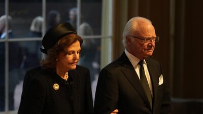 Swedish King Carl XVI Gustaf and Queen Silvia arrive at the reception hosted by King Charles at Buckingham Palace. PA