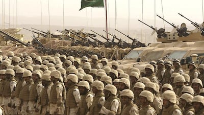 Saudi soldiers gather on the Khoba frontline border with Yemen (Reuters/Fahad Shadeed)