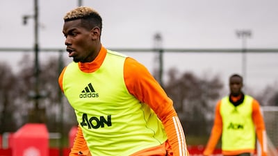 Paul Pogba trains in Manchester. Getty