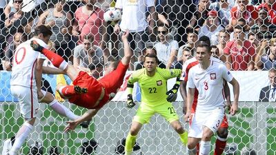 Xherdan Shaqiri of Switzerland scores the equalising goal. CJ Gunther / EPA