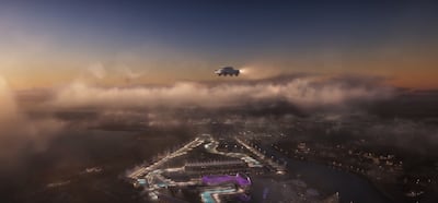 The Weasley's Ford flies above Yas Island in a promotional video for the upcoming Harry Potter attraction. Photo: Warner Bros World Abu Dhabi