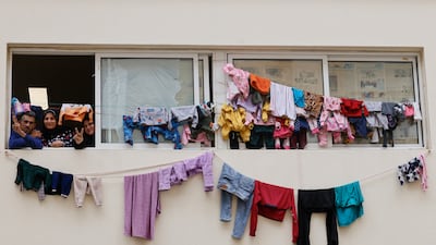 Displaced residents take shelter in a local school after fleeing their homes in southern Lebanon following Israeli air strikes, in Beirut. EPA
