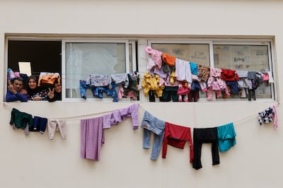Displaced residents take shelter in a local school after fleeing their homes in southern Lebanon following Israeli air strikes, in Beirut. EPA