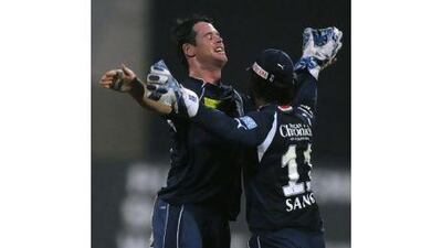 Backed by Kumar Sangakkara, his captain, right, Dan Christian, left, took two wickets.