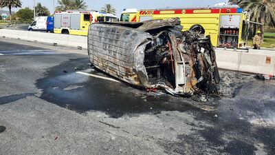 Two people were killed and 12 injured in a road accident on Sheikh Zayed Road. Courtesy: Dubai Police