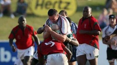 Garrett Noonan, centre, in action for the UAE, is grateful to be playing after health issues. Mike Young / The National
