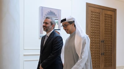 Sheikh Mansour bin Zayed, Vice President, Deputy Prime Minister and Chairman of the Presidential Palace, with Mr Al Shibani
