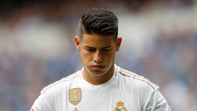 Real Madrid James Rodriguez looks down. AP Photo