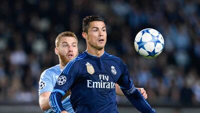 Cristiano Ronaldo scored both goals for Real Madrid to maintain the Spanish club's perfect start to the Uefa Champions League. Jonathan Nackstrand / AFP