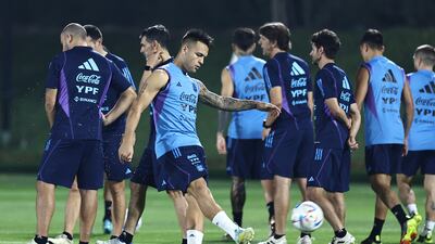Lautaro Martinez during Argentina's training session at Qatar University on Friday, November 18, 2022, ahead of the Fifa World Cup. Getty